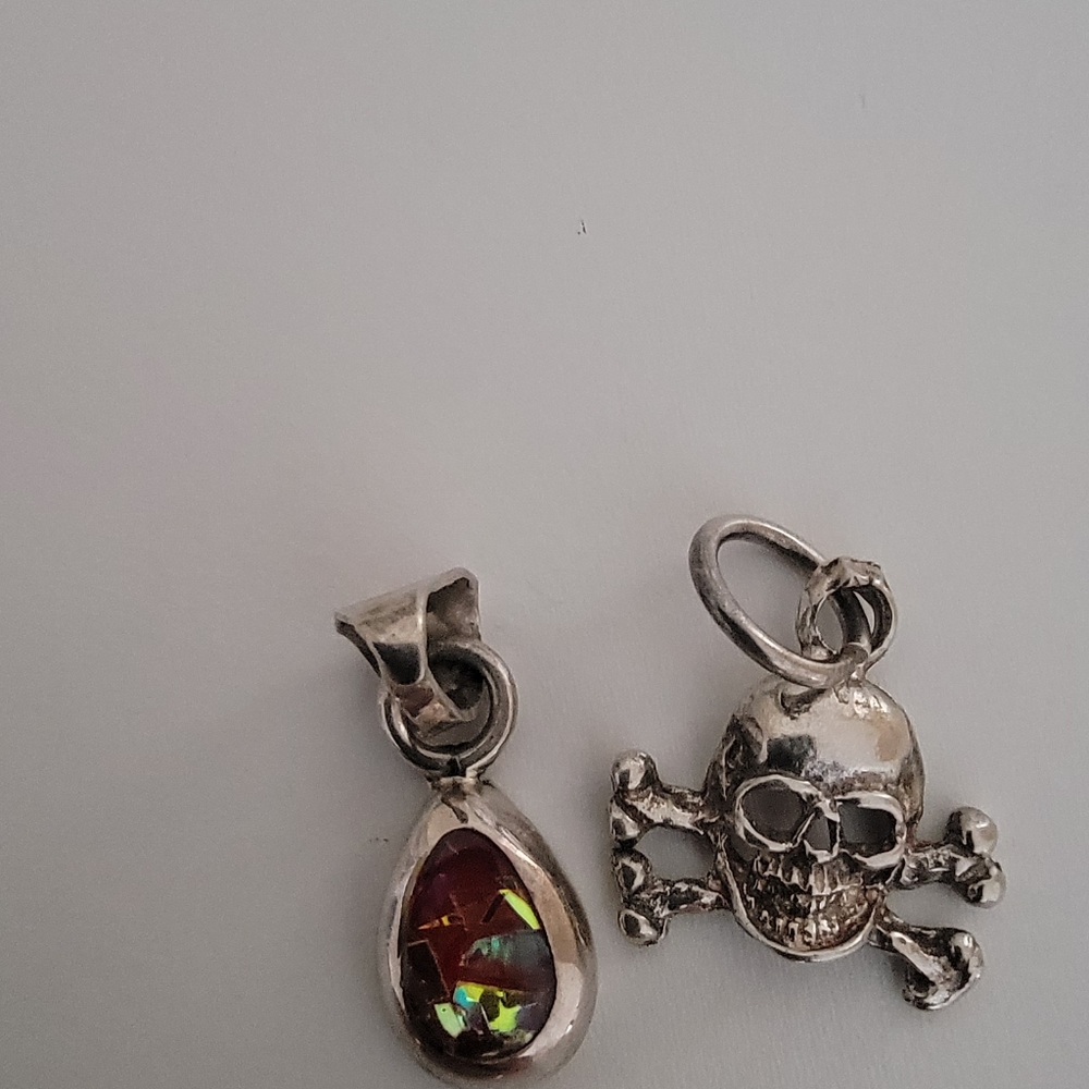 925 silver charms (pair) skull and tear multi color